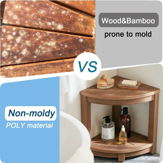Alt view image 3 of 7 - Corner Shower Stool for Shaving Leg, Waterproof Bathroom Shower Bench Seat for Inside Shower, Poly Lumber Plastic Shower Chair Seat, Shower Foot Rest with Adjustable Feet, Non-Slip, Brown