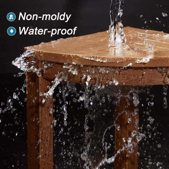 Alt view image 5 of 7 - Corner Shower Stool for Shaving Leg, Waterproof Bathroom Shower Bench Seat for Inside Shower, Poly Lumber Plastic Shower Chair Seat, Shower Foot Rest with Adjustable Feet, Non-Slip, Brown