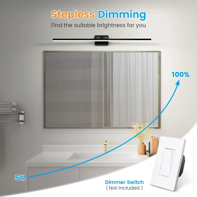 Alt view image 3 of 6 - Modern Bathroom Vanity Light 48 inch, Rotatable, 30W Dimmable 5CCT Led Bathroom Light Fixture Over Mirror, Black Bar Vanity Light for Bathroom Mirror Cabinets-ETL Certificated