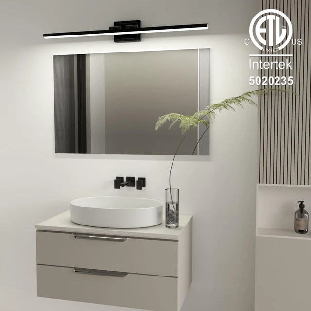 Alt view image 4 of 6 - Modern Bathroom Vanity Light 48 inch, Rotatable, 30W Dimmable 5CCT Led Bathroom Light Fixture Over Mirror, Black Bar Vanity Light for Bathroom Mirror Cabinets-ETL Certificated