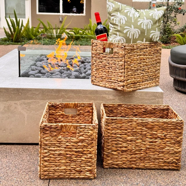 Alt view image 2 of 7 - 4 Decorative Hand-Woven Water Hyacinth Wicker Storage Basket, 16x11x11 Ideal for Shelving Units