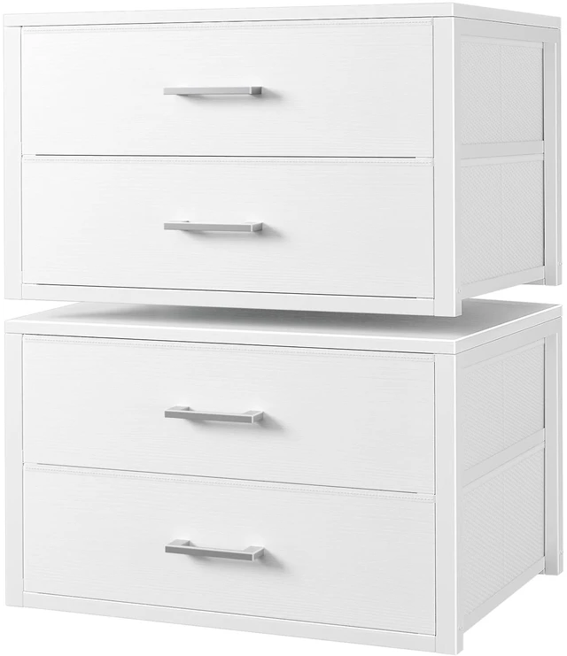 Main image of Stackable Storage Drawers Closet Organizers and Storage Fabric White 2 Drawer Dresser for Bedroom 2 Packs Modern