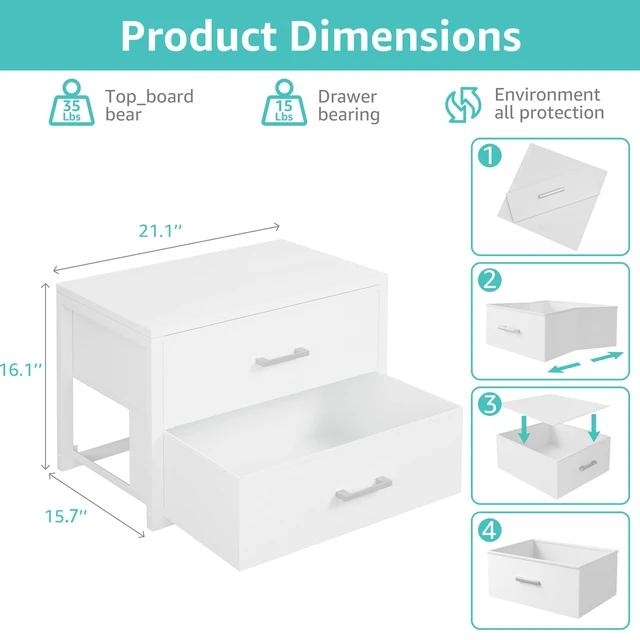 Alt view image 4 of 7 - Stackable Storage Drawers Closet Organizers and Storage Fabric White 2 Drawer Dresser for Bedroom 2 Packs Modern