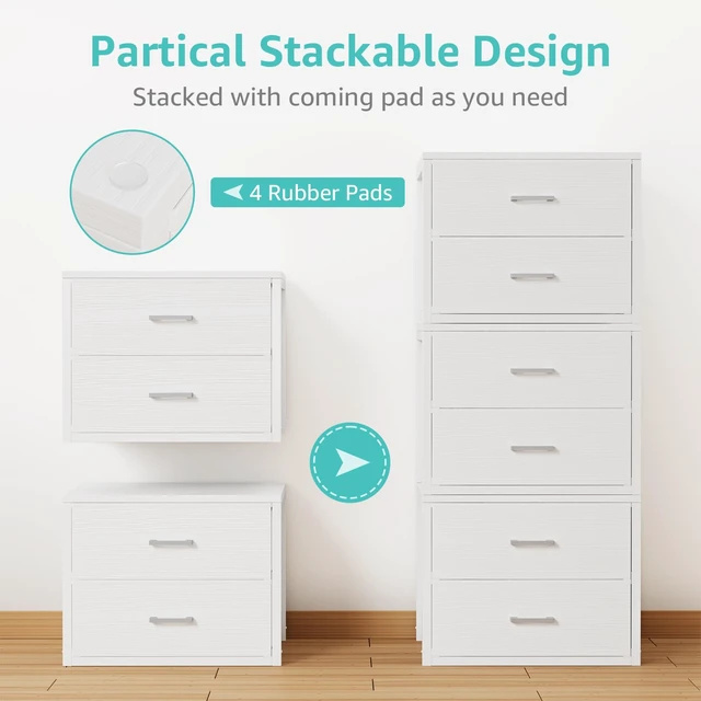 Alt view image 5 of 7 - Stackable Storage Drawers Closet Organizers and Storage Fabric White 2 Drawer Dresser for Bedroom 2 Packs Modern
