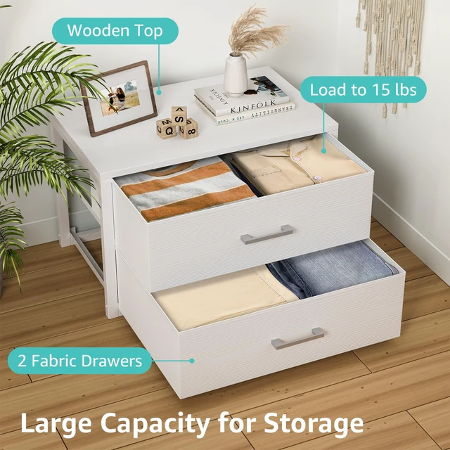 Alt view image 6 of 7 - Stackable Storage Drawers Closet Organizers and Storage Fabric White 2 Drawer Dresser for Bedroom 2 Packs Modern