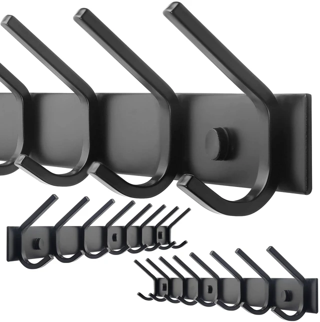 Main image of Coat Rack Wall Mounted,24 Inch 8 Hooks for Hanging Coats,Hook Rack Hook Rail Coat Hanger Wall Mount for Backpack,Clothes,Jacket,Black,2 Packs