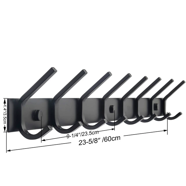 Alt view image 2 of 7 - Coat Rack Wall Mounted,24 Inch 8 Hooks for Hanging Coats,Hook Rack Hook Rail Coat Hanger Wall Mount for Backpack,Clothes,Jacket,Black,2 Packs