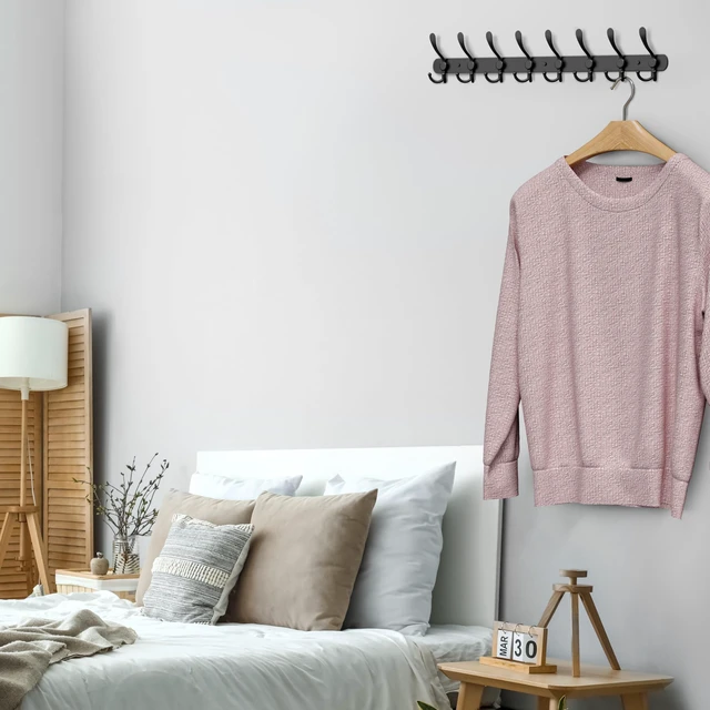 Alt view image 5 of 7 - Coat Rack Wall Mount with 8 Tri Hooks 24 Inch Stainless Steel Coat Hook Rack, Heavy Duty Wall Mounted Organizer for Coats, Hats, Towels, Robes, Bags, Scarves, Entryway, Bathroom - Black 2 Pack