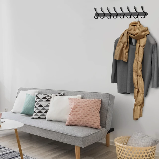 Alt view image 6 of 7 - Coat Rack Wall Mount with 8 Tri Hooks 24 Inch Stainless Steel Coat Hook Rack, Heavy Duty Wall Mounted Organizer for Coats, Hats, Towels, Robes, Bags, Scarves, Entryway, Bathroom - Black 2 Pack