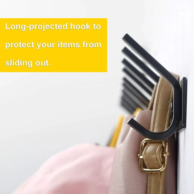 Alt view image 5 of 7 - Coat Rack Wall Mounted,24 Inch 8 Hooks for Hanging Coats,Hook Rack Hook Rail Coat Hanger Wall Mount for Backpack,Clothes,Jacket,Black,2 Packs