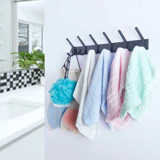 Alt view image 7 of 7 - Coat Rack Wall Mounted,24 Inch 8 Hooks for Hanging Coats,Hook Rack Hook Rail Coat Hanger Wall Mount for Backpack,Clothes,Jacket,Black,2 Packs