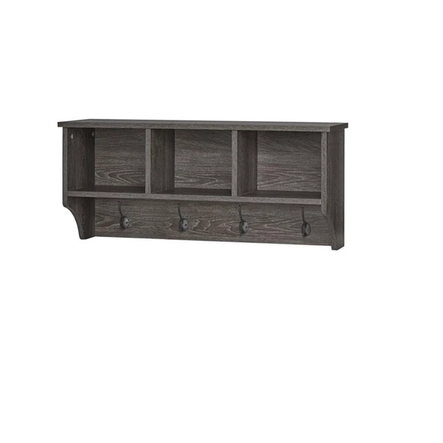Alt view image 3 of 7 - Home Woodbury Collection Cubbies and Hooks Wall Shelf, Dark Weathered Woodgrain