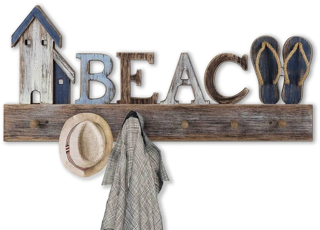 Main image of SAILINGSTORY Beach Sign Coat Rack Wall Mounted Coat Hanger Beach Decor | Coastal Beach Wall Decor