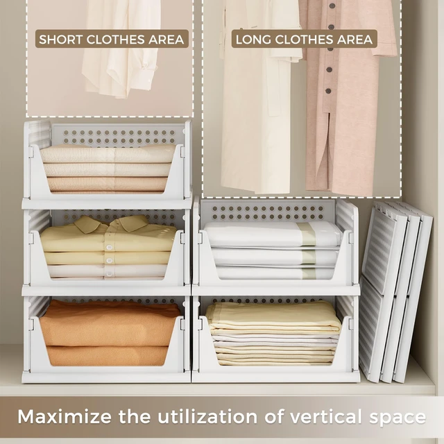Alt view image 3 of 7 - 8 Pack Closet Organizer Storage Bins Stackable Plastic Drawer Shelf | Basket for Clothing Stackable Storage Bins Shelf Storage Container for Closet Wardrobe Bedroom Bathroom Office White Foldable