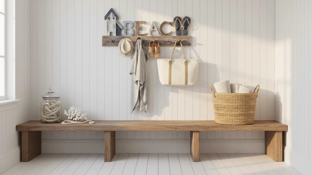 Alt view image 6 of 6 - SAILINGSTORY Beach Sign Coat Rack Wall Mounted Coat Hanger Beach Decor | Coastal Beach Wall Decor