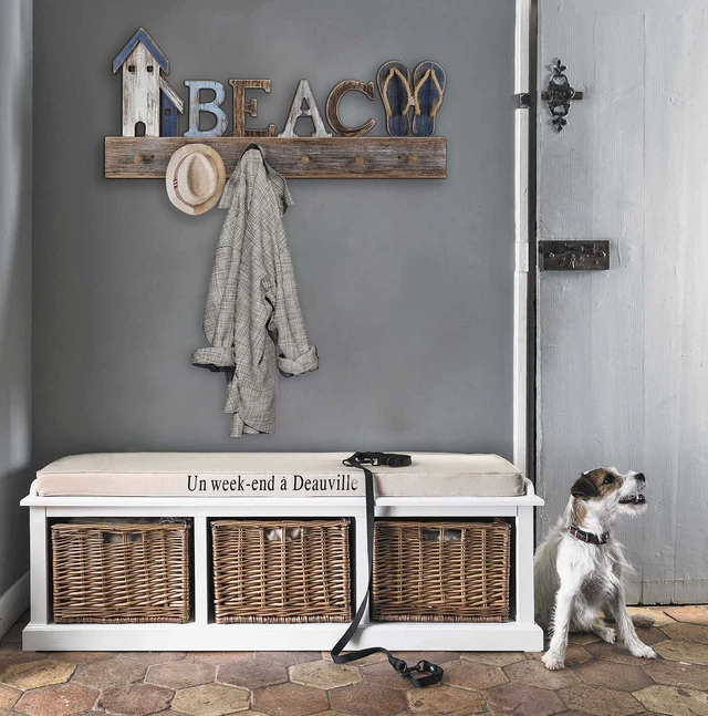 Alt view image 4 of 6 - SAILINGSTORY Beach Sign Coat Rack Wall Mounted Coat Hanger Beach Decor | Coastal Beach Wall Decor