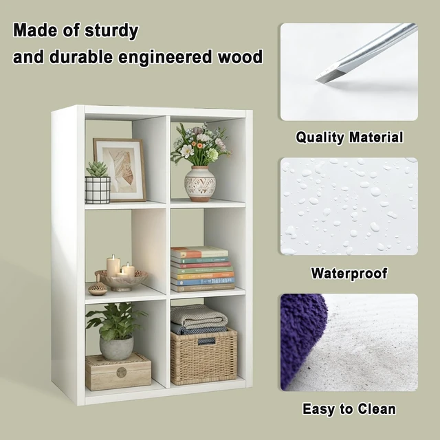 Alt view image 5 of 7 - 6 Cube Storage Organizer Shelf, White, 11inch | 2026 Wooden Thick Frame, Anti-Tipping Kits, Reversible Open Back Bookcase, Horizontal and Vertical Dual-use