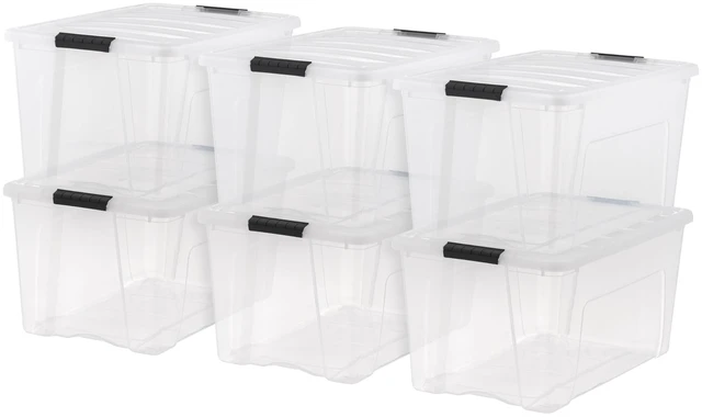 Main image of 6-Pack 72 Quart Storage Bins with Lids, Clear | Transparent design makes contents easy to find. Perfect for moving, blankets, clothing, and garage storage. Nestable design