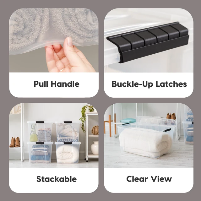 Alt view image 3 of 7 - 6-Pack 72 Quart Storage Bins with Lids, Clear | Transparent design makes contents easy to find. Perfect for moving, blankets, clothing, and garage storage. Nestable design