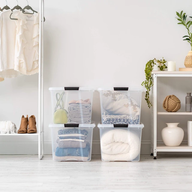 Alt view image 7 of 7 - 6-Pack 72 Quart Storage Bins with Lids, Clear | Transparent design makes contents easy to find. Perfect for moving, blankets, clothing, and garage storage. Nestable design
