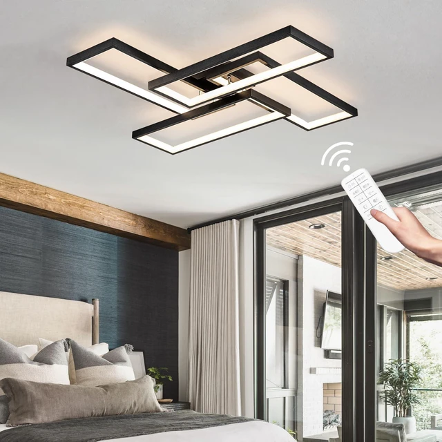 Main image of Modern LED Ceiling Lights for Bedroom 26" Dimmable Square Ceiling Lights for Living Room with Remote Control Black Bedroom Light Fixture for Kitchen,Bathroom,Balcony
