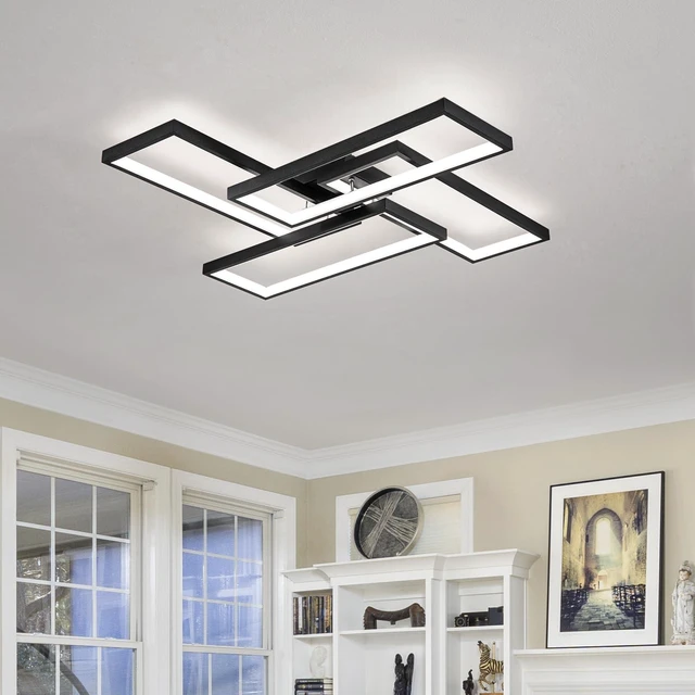 Alt view image 2 of 7 - Modern LED Ceiling Lights for Bedroom 26" Dimmable Square Ceiling Lights for Living Room with Remote Control Black Bedroom Light Fixture for Kitchen,Bathroom,Balcony