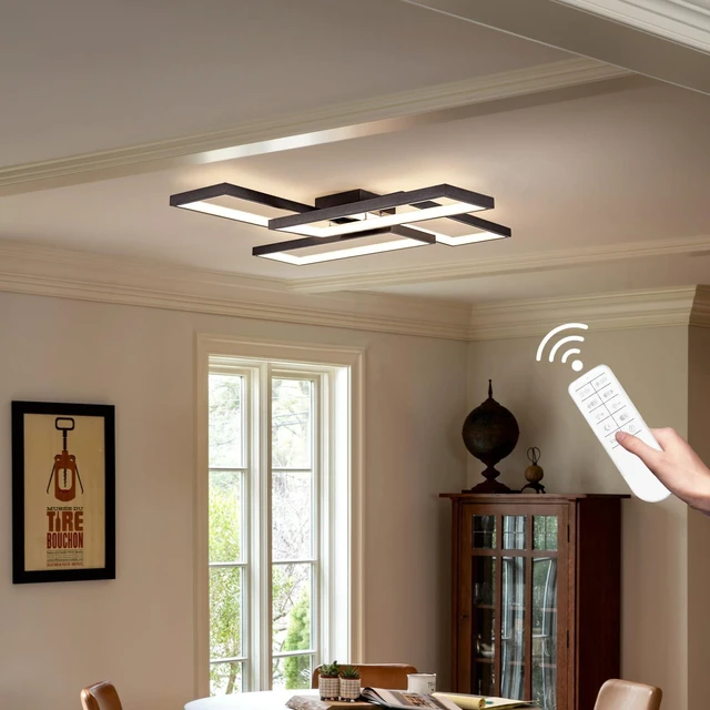 Alt view image 3 of 7 - Modern LED Ceiling Lights for Bedroom 26" Dimmable Square Ceiling Lights for Living Room with Remote Control Black Bedroom Light Fixture for Kitchen,Bathroom,Balcony