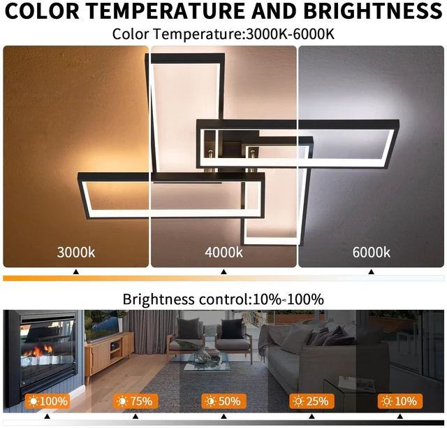Alt view image 4 of 7 - Modern LED Ceiling Lights for Bedroom 26" Dimmable Square Ceiling Lights for Living Room with Remote Control Black Bedroom Light Fixture for Kitchen,Bathroom,Balcony