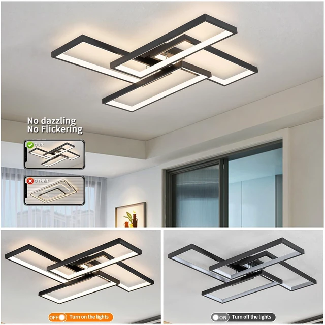 Alt view image 7 of 7 - Modern LED Ceiling Lights for Bedroom 26" Dimmable Square Ceiling Lights for Living Room with Remote Control Black Bedroom Light Fixture for Kitchen,Bathroom,Balcony