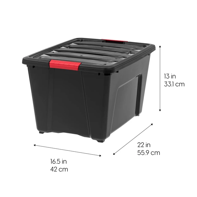 Alt view image 2 of 7 - 6-Pack 54 Quart Storage Bins with Lids, Black | Black finish conceals stored items. Perfect for moving, blankets, clothing, and garage storage. Nestable design saves space