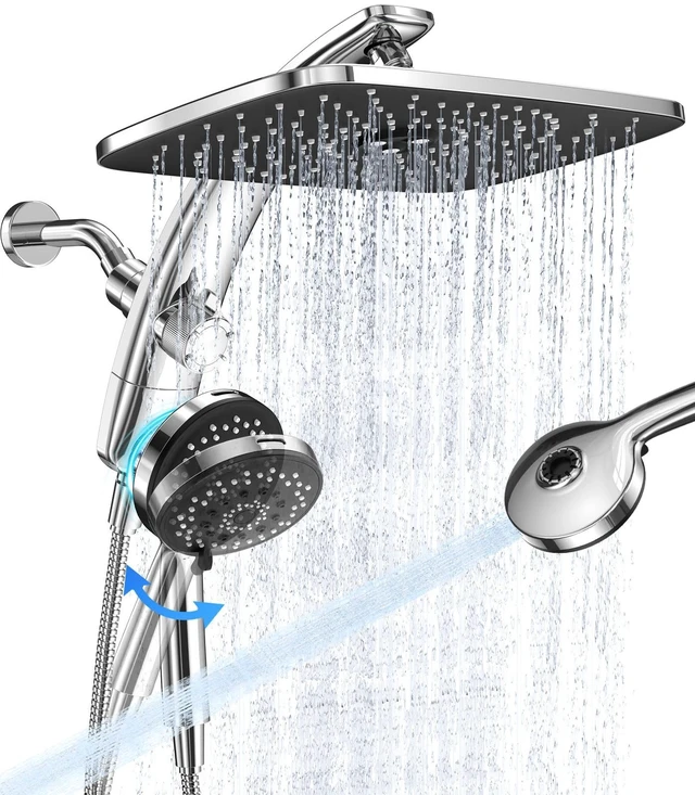 Main image of 14" Luxurious Shower Head with Handheld,Full Body Coverage,Power Wash | Magnetic Hand Held,Dual Rain Shower Heads Combo,Large Rainfall,Double Detachable Showerheads,Ducha Para Shower,Chrome,Sliver