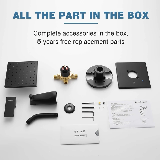 Alt view image 7 of 7 - Matte Black Tub Shower Faucet Set, 6" Rain Head with Valve Included | Matte black shower kit with valve & tub spout. Single handle control, 6in rain head, durable matte finish for bathroom decor.