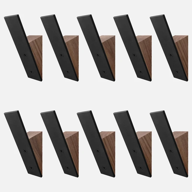 Main image of Walnut Coat Hook, High-End Wood & Metal, Modern Design, Set of 10 | Each Hook Holds Up To 25 Lbs, Heavy Duty, Wall Mounted, Hardware Included, 4.25 x 1.25 x 1.5 Inch