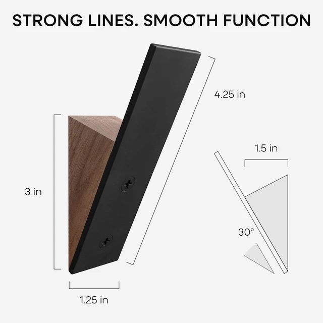 Alt view image 4 of 6 - Walnut Coat Hook, High-End Wood & Metal, Modern Design, Set of 10 | Each Hook Holds Up To 25 Lbs, Heavy Duty, Wall Mounted, Hardware Included, 4.25 x 1.25 x 1.5 Inch