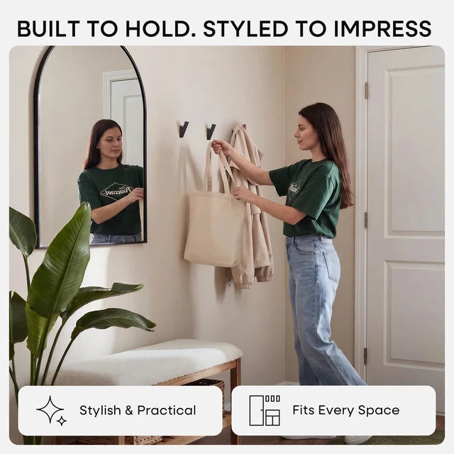 Alt view image 2 of 6 - Walnut Coat Hook, High-End Wood & Metal, Modern Design, Set of 10 | Each Hook Holds Up To 25 Lbs, Heavy Duty, Wall Mounted, Hardware Included, 4.25 x 1.25 x 1.5 Inch