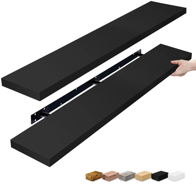 Main image of Floating Shelves for Wall Storage (55 Inch, 2 Pack, Black) | Clean display for home accents, books and collectibles; hidden brackets suit bathrooms, bedrooms and kitchens.