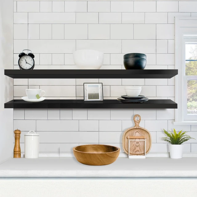 Alt view image 3 of 7 - Floating Shelves for Wall Storage (55 Inch, 2 Pack, Black) | Clean display for home accents, books and collectibles; hidden brackets suit bathrooms, bedrooms and kitchens.