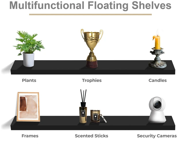 Alt view image 6 of 7 - Floating Shelves for Wall Storage (55 Inch, 2 Pack, Black) | Clean display for home accents, books and collectibles; hidden brackets suit bathrooms, bedrooms and kitchens.