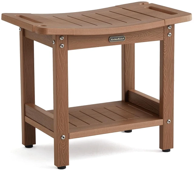Main image of Poly Shower Stool for Inside Shower Waterproof, Shower Bench for Shaving Legs, Heavy Duty Plastic Bathroom Chair Seat with Handles & Adjustable Feet, Foot Rest, No Maintenance, Brown