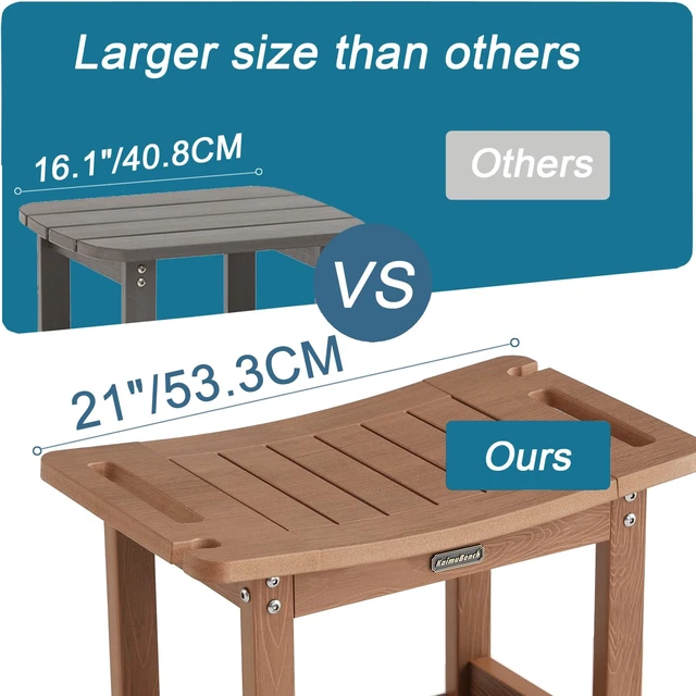 Alt view image 5 of 7 - Poly Shower Stool for Inside Shower Waterproof, Shower Bench for Shaving Legs, Heavy Duty Plastic Bathroom Chair Seat with Handles & Adjustable Feet, Foot Rest, No Maintenance, Brown