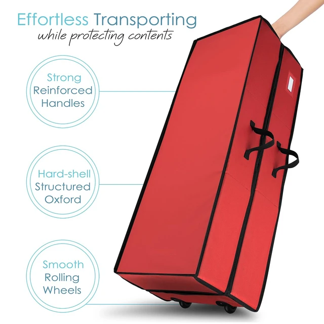Alt view image 3 of 7 - Wrapping Paper Storage Container with Ribbon Dispenser and Interior Pockets - Large Christmas Storage Containers with Wheels, Fits 30 Rolls of 40" Length, Red
