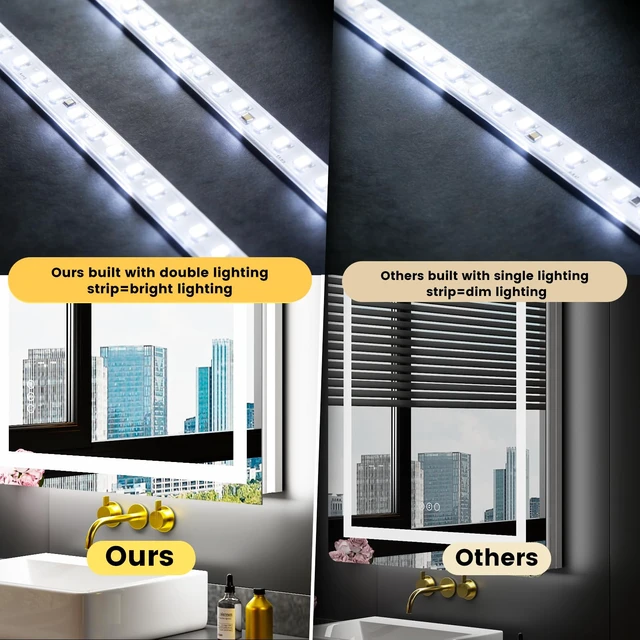 Alt view image 2 of 7 - 20"X28" LED Bathroom Mirror with Lights, UL Listed | Anti-Fog, Dimmable, 3 Color Temperature, Backlit + Front Lit, Memory Function, Tempered Glass