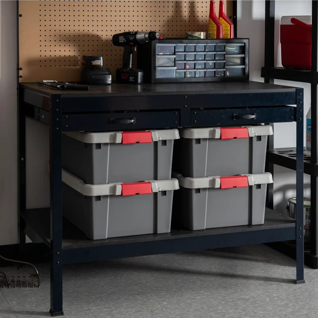 Alt view image 2 of 4 - 4-Pack 12 Gal Heavy Duty Lockable Storage Totes with lids, Gray | Ideal for household supplies, seasonal décor and camping gear, Secure latches help keep contents protected
