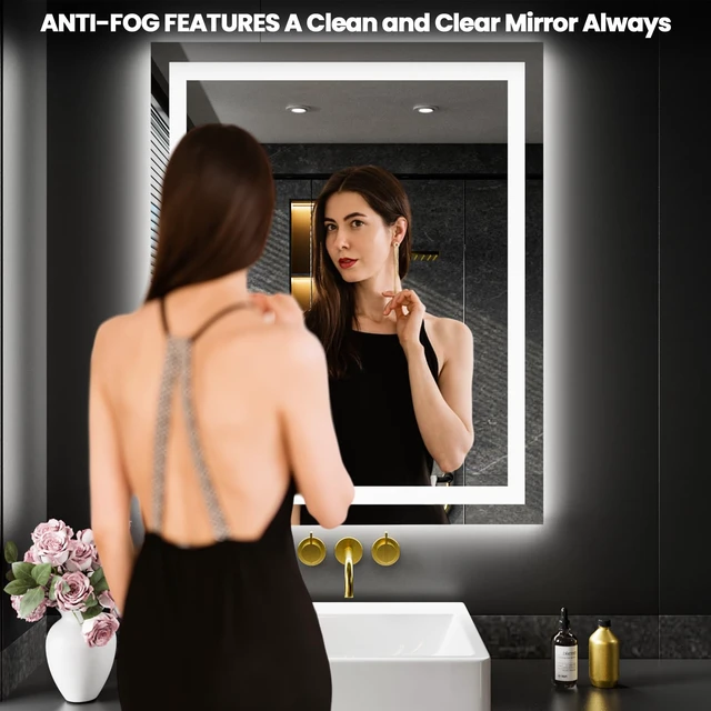 Alt view image 3 of 7 - 20"X28" LED Bathroom Mirror with Lights, UL Listed | Anti-Fog, Dimmable, 3 Color Temperature, Backlit + Front Lit, Memory Function, Tempered Glass