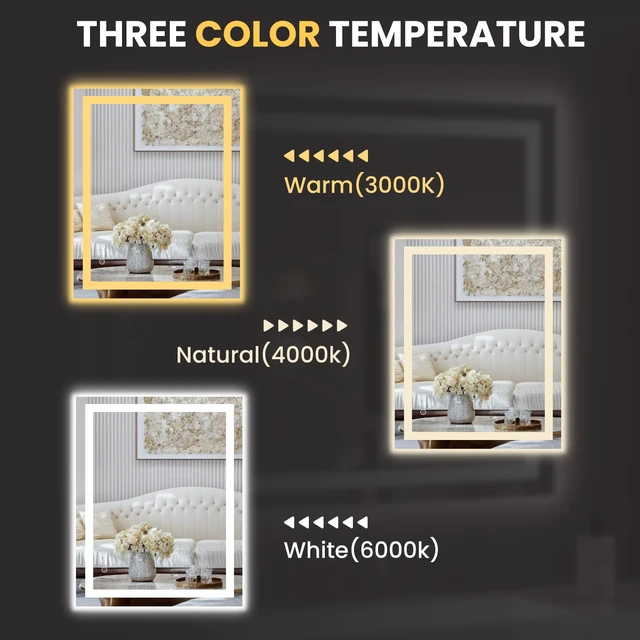 Alt view image 5 of 7 - 20"X28" LED Bathroom Mirror with Lights, UL Listed | Anti-Fog, Dimmable, 3 Color Temperature, Backlit + Front Lit, Memory Function, Tempered Glass