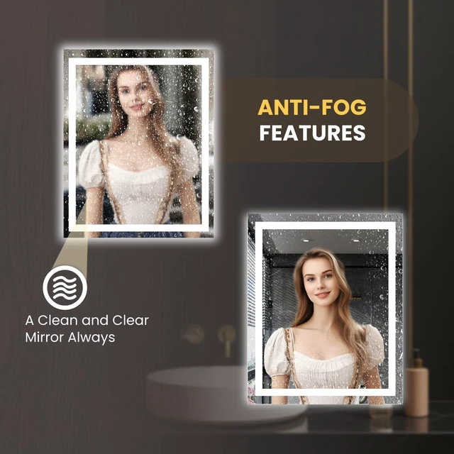 Alt view image 6 of 7 - 20"X28" LED Bathroom Mirror with Lights, UL Listed | Anti-Fog, Dimmable, 3 Color Temperature, Backlit + Front Lit, Memory Function, Tempered Glass