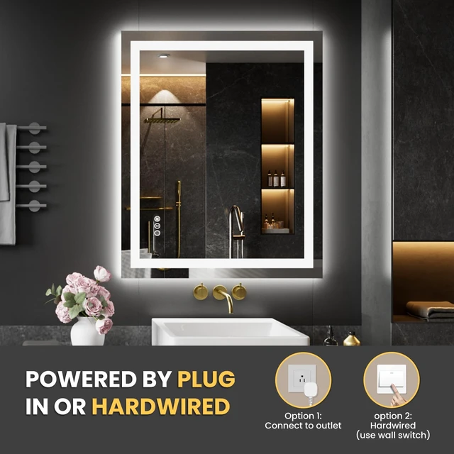 Alt view image 7 of 7 - 20"X28" LED Bathroom Mirror with Lights, UL Listed | Anti-Fog, Dimmable, 3 Color Temperature, Backlit + Front Lit, Memory Function, Tempered Glass