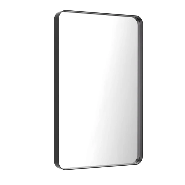 Alt view image 3 of 6 - 28X36 Inch Black Bathroom Mirror Metal Framed | Matte Black, Rounded Rectangle, Anti-Rust, Hangs Horizontally or Vertically