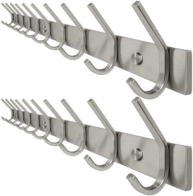 Main image of 10 Hooks, Heavy Duty 30 Inch Stainless Steel 304 Hook Rail Coat Rack with 10 Hooks, Satin Finish, Great Home Storage & Organization for Bedroom, Bathroom, Foyers, Hallways,2Packs