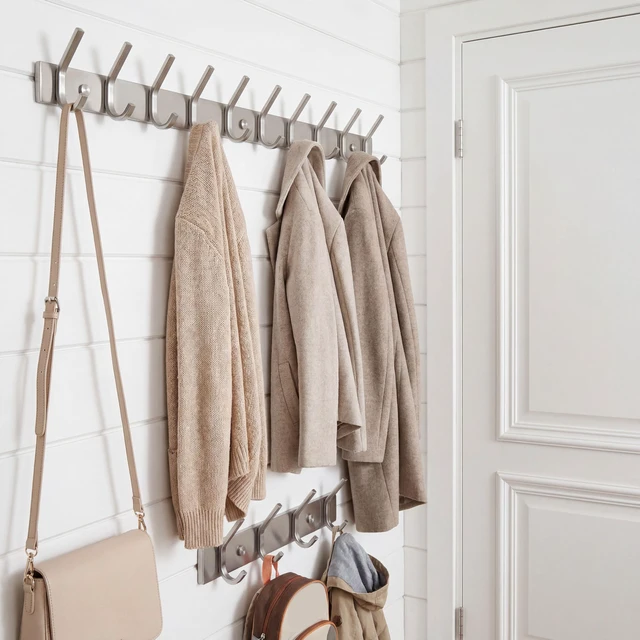 Alt view image 2 of 7 - 10 Hooks, Heavy Duty 30 Inch Stainless Steel 304 Hook Rail Coat Rack with 10 Hooks, Satin Finish, Great Home Storage & Organization for Bedroom, Bathroom, Foyers, Hallways,2Packs
